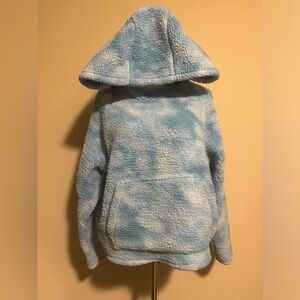 EUC Victoria’s Secret Pink Blue and White Sherpa Pullover Hoodie size medium